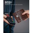 thumbnail image 2 of Marrón, Cartera plegable Stander de cuero genuino RFID para hombre con ventana de identificación y 16 tarjeteros JM, 2 of 5