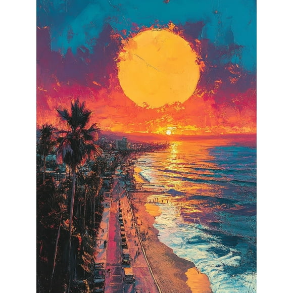 Sunset Beach Coastal Canvas Print/Wall Art,Perfect for Living Room,Bathroom,Office,Hotel Decoration