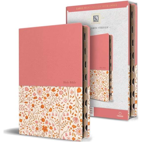 KJV Holy Bible, Large Print Handy Size Format, 2 Piece Pink Floral Leathersoft with Ribbon Marker, Red Letter, Thumb Ind, (Hardcover)