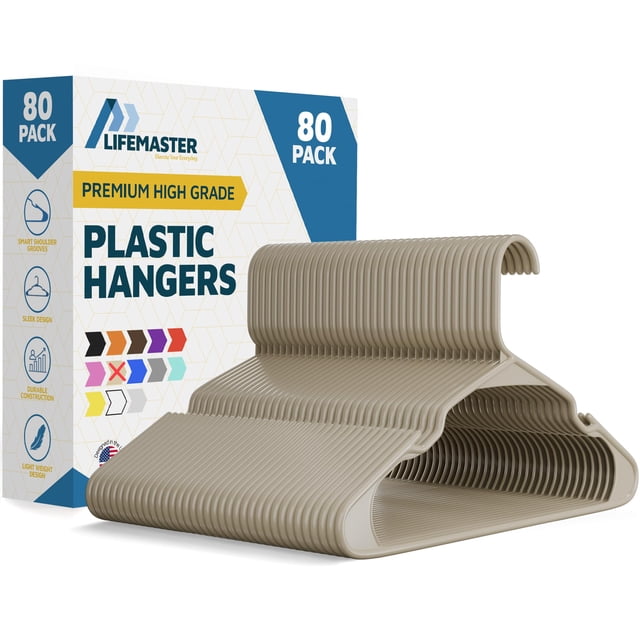 Perchas de plástico Lifemaster para ropa, resistentes, color marfil, paquete de 80