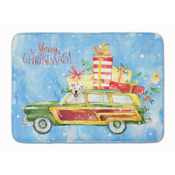 Carolines Treasures CK2433RUG Merry Christmas White Staffordshire Bull Terrier Machine Washable Memory Foam Mat 19 X 27"