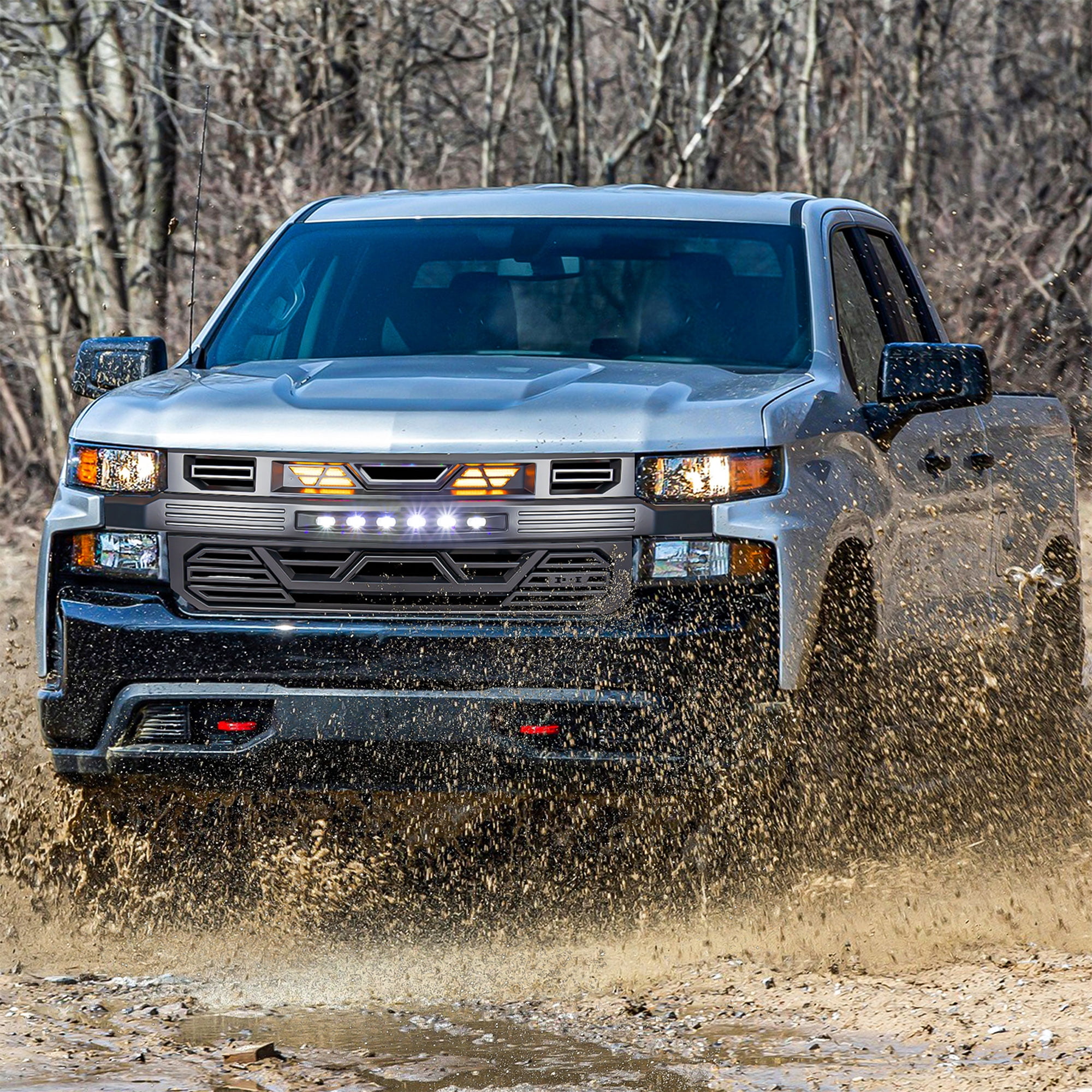 AMERICAN MODIFIED Grille w/LEDs for 19-21 Chevy Silverado 1500, Matte Black
