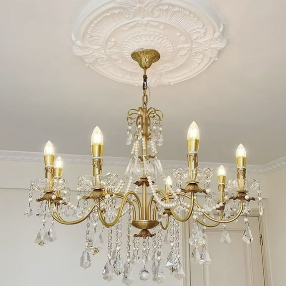 AFANQI 8-Light Retro Crystal Chandelier, Gold Bronze Finish