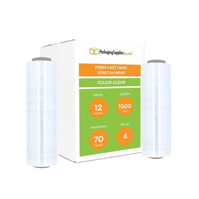 Pellicule Extensible Moulée Film Rétractable à la Main Noyau 3” 12 Pouces x 1500 Pieds Calibre 70 4 Rouleaux/caisse