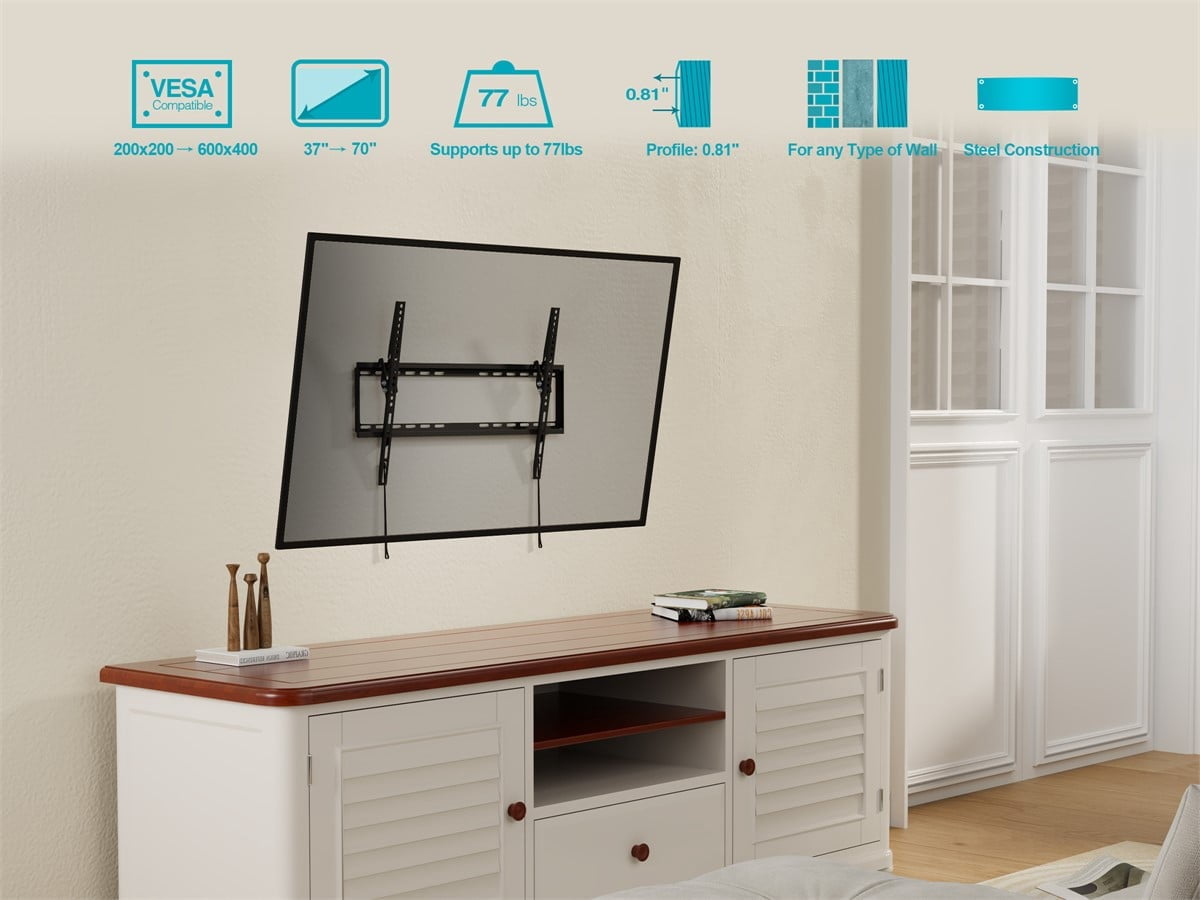 Monoprice TV Wall Mount Bracket For TVs Up to 70in, Tilt, Max Weight 77lbs, VESA Patterns Up to 600x400, UL Certified - Select Series