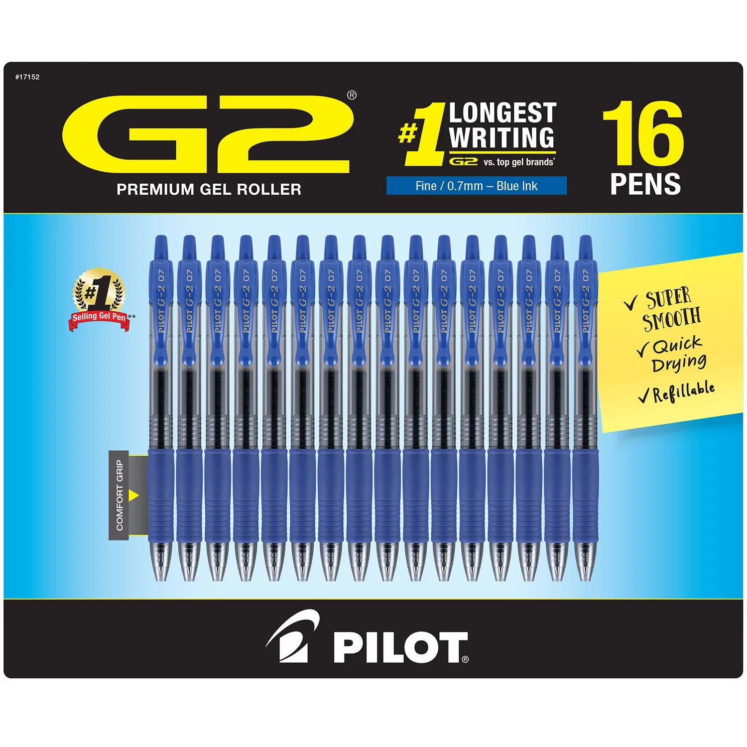 Pilot - G2 Gel Roller Ball Pens, Retractable, Blue Ink, Fine - 16 Pens