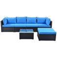 thumbnail image 6 of Patio Conversation Set, 6 Piece PE Wicker Furniture Chair Set with Glass Table, Ottoman & Cushions, All-Weather Outdoor Cushioned Sectional Sofa Chairs, Rattan Sofa Set for Patio Deck Backyard, B1318, 6 of 11