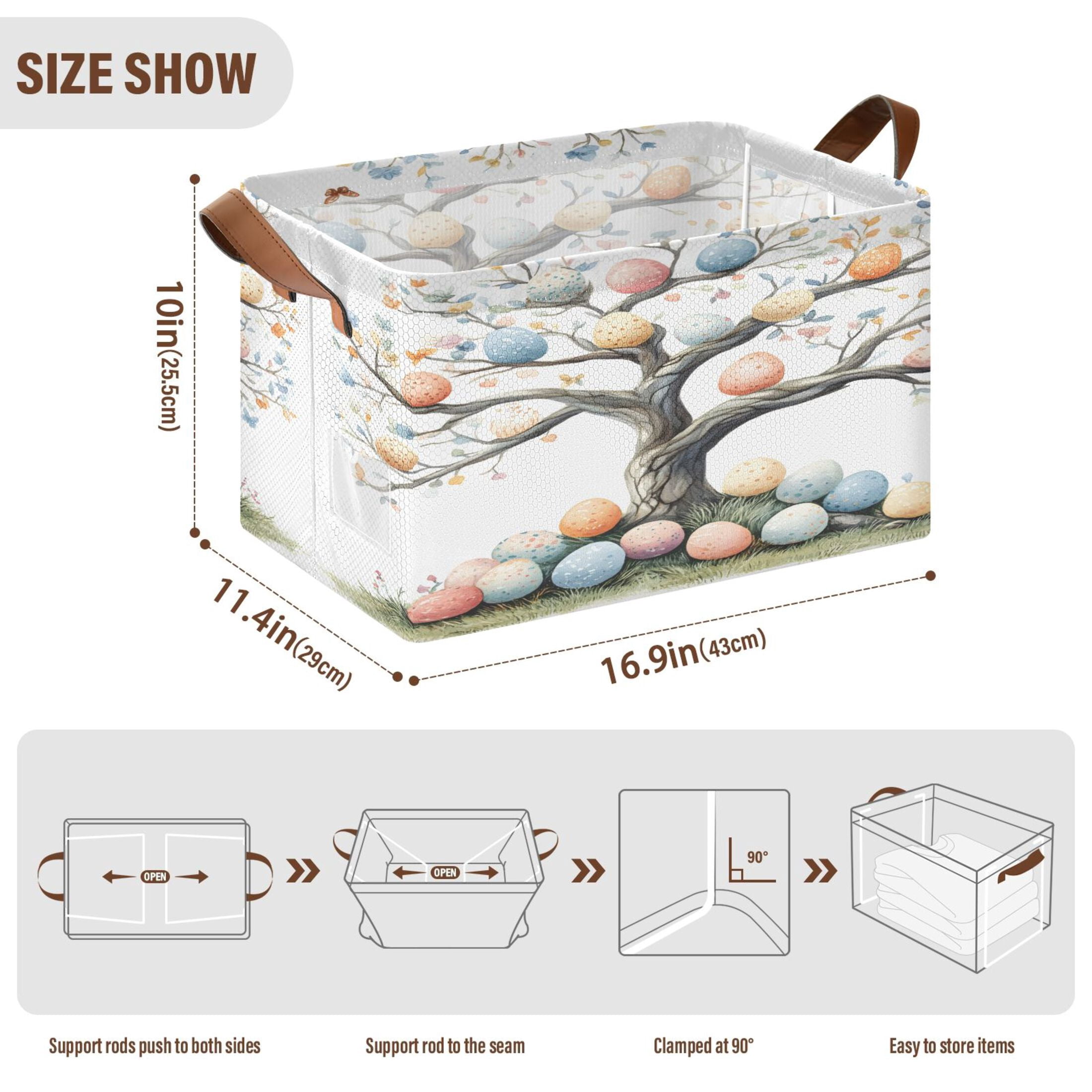 Ryvnso Easter Eggs Tree Storage Bins Large Basket Foldable Cube Toys Organizer with Handles 2 PCs