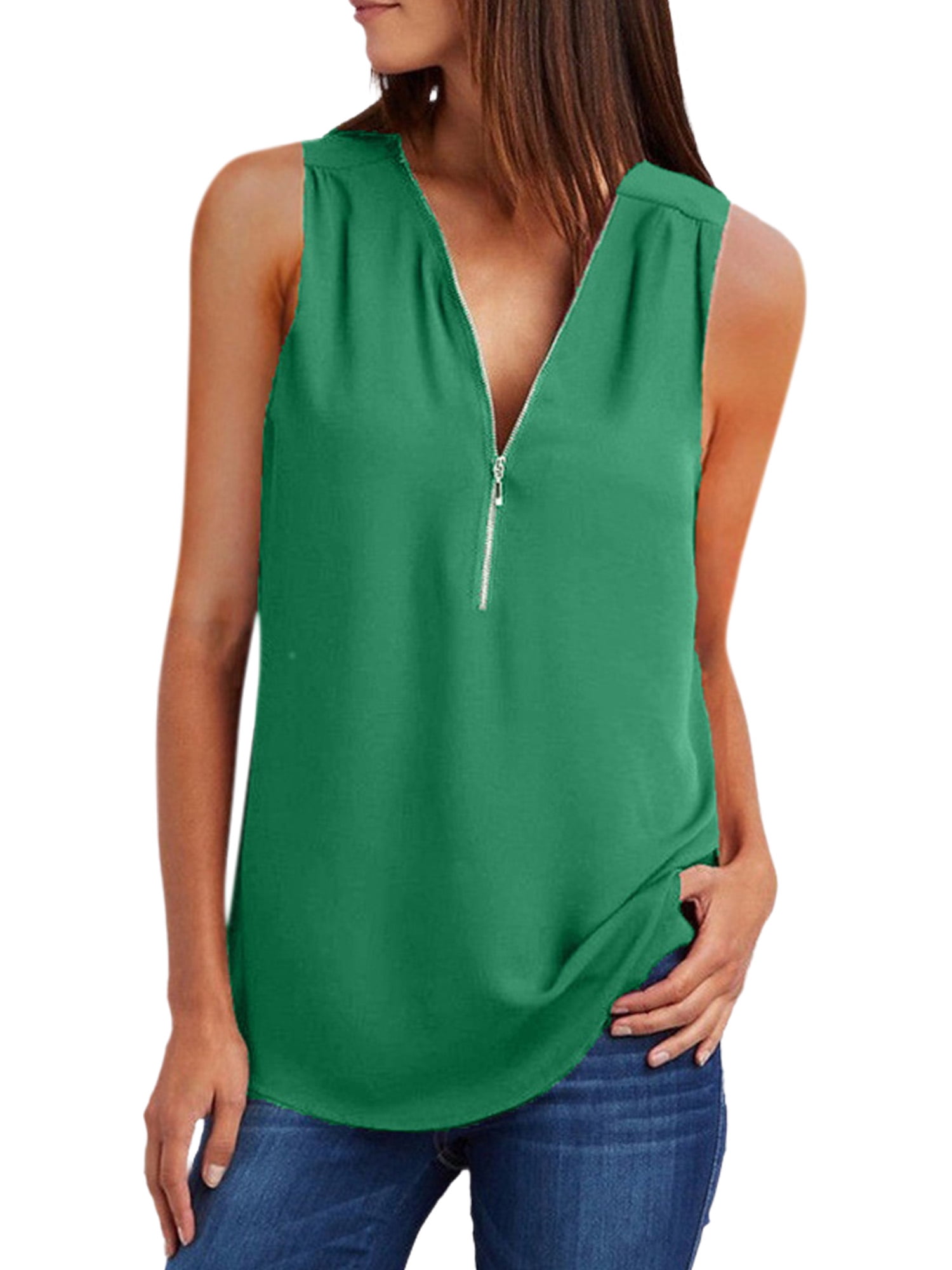 Grianlook Women Tank Tops Sleeveless Vest Solid Color T Shirts Ladies  Fashion Pullover Casual V Neck Blouse Grass Green XL - Walmart.com