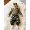 thumbnail image 4 of Loicainy Infant Baby Girl Fall Outfits 3 6 12 18 Months Cute Long Sleeve Romper and Camo Pants Bow Headband Clothes Set, 4 of 9