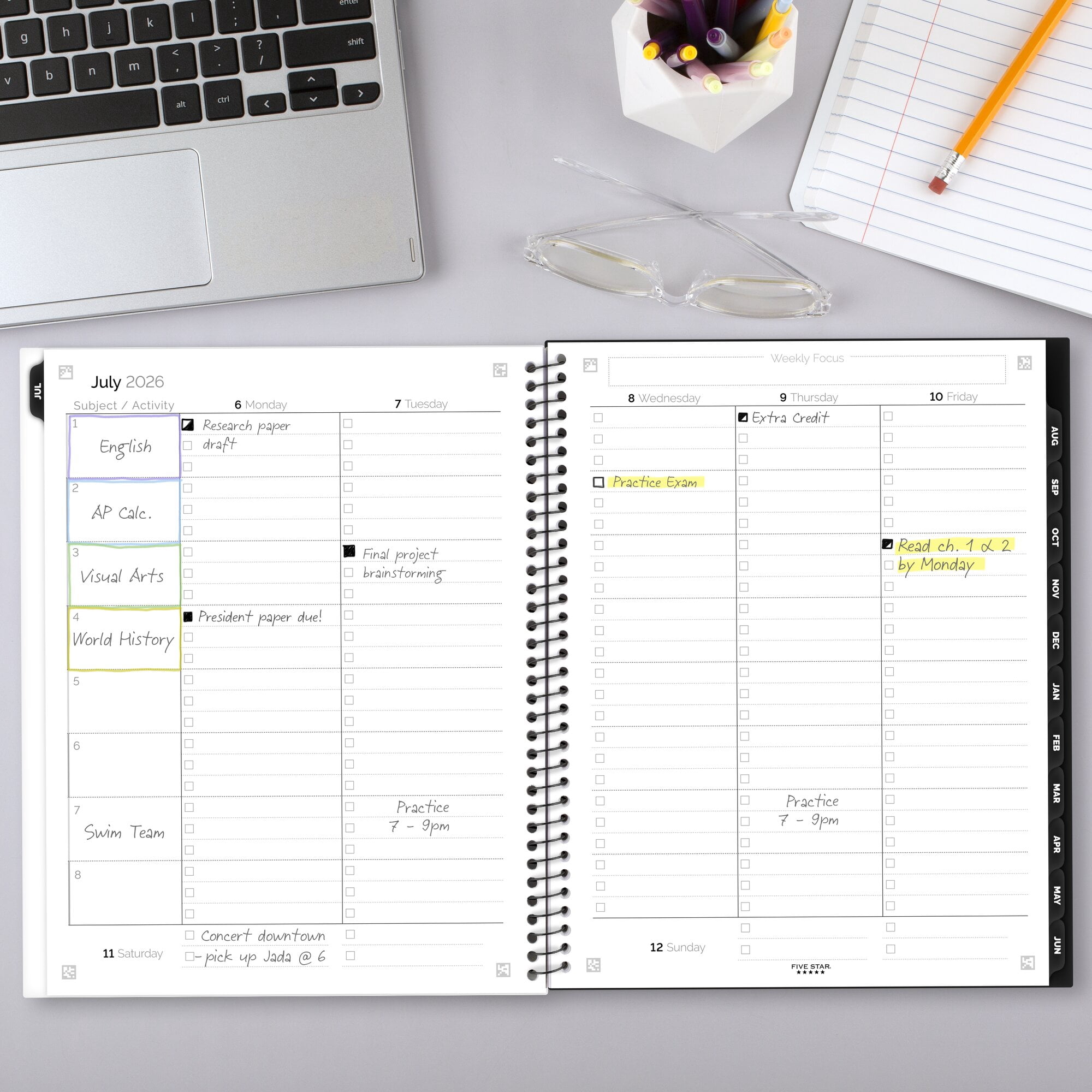 Five Star Graphics Academic 2026-2027 Weekly Monthly Student Planner Plus Study