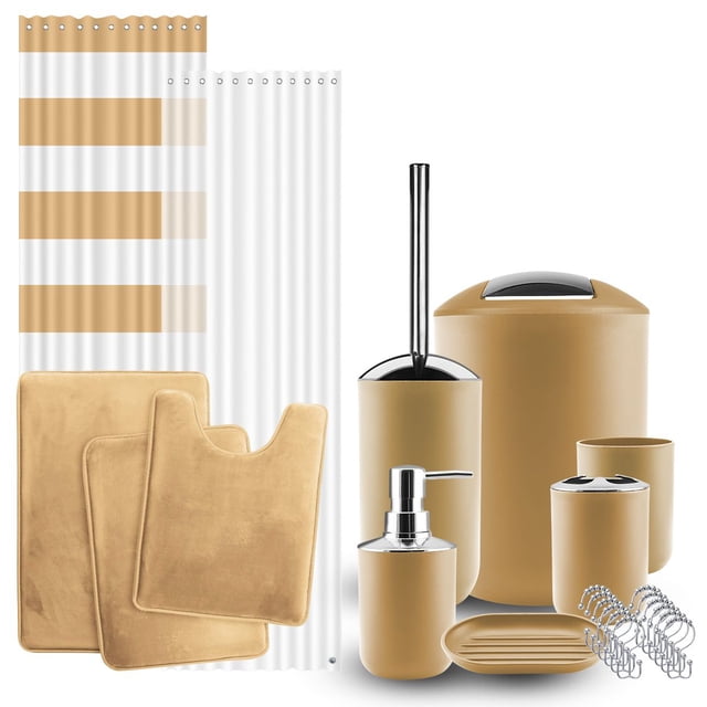 Clara Clark Bathroom Accessory Set, Gold Bathroom Décor with Toothbrush Holder Set, Bathroom Curtains Shower Set, Bath Rug Set Included