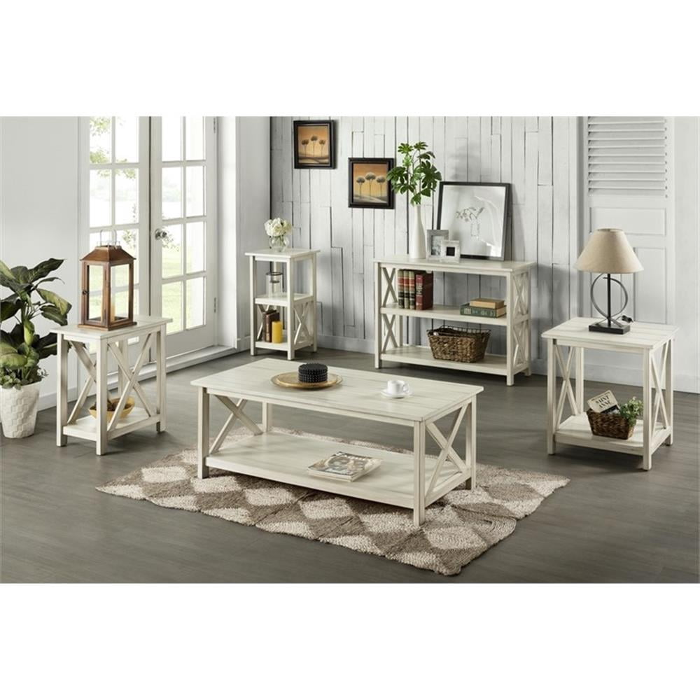 Boraam Jamestown Antique White Coffee Table with Decorative X Base