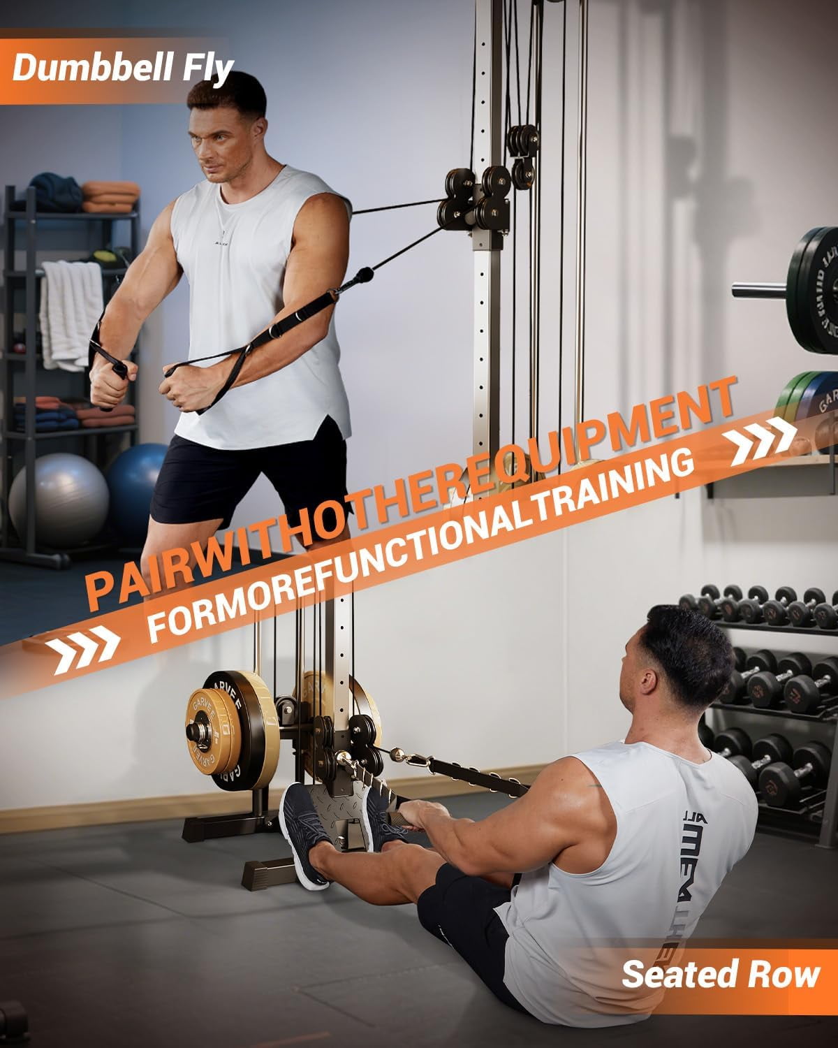 Wall Mount Cable Station, Cable Crossover Machine with 18 Positions, 400LB Capacity, High and Low Cable Crossover Machine for Garage Home Gym