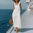 thumbnail image 7 of Zynoxe Linen Sets for Women Two Piece Summer Square Neck Button Top Wide Leg Pants Matching Sets Business Casual Outfits for WomenWhiteS, 7 of 7