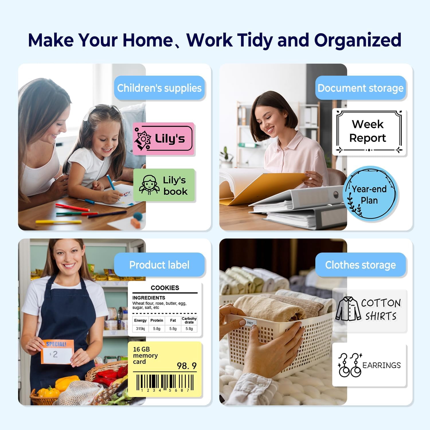 Phomemo M110 Label Printer - Portable Bluetooth Address Label Maker for Small Business, Barcode & Retail, Compatible with Phones & PC (Blue)