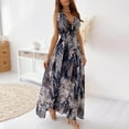 thumbnail image 6 of Bidobibo Womens Summer Maxi Dresses Tropical Print Beach Dresses V-Neck Sleeveless High Waist Lace up Flowy Maxi Dress Sundress, 6 of 9