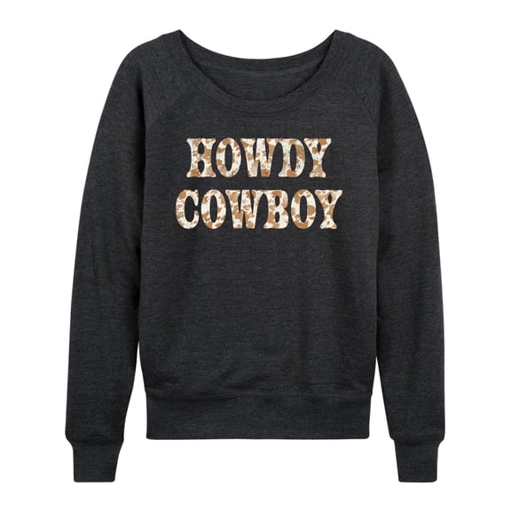 Instant Message - Howdy Cowboy Lightweight French Terry Wide Neck Long Sleeve Graphic Shirt