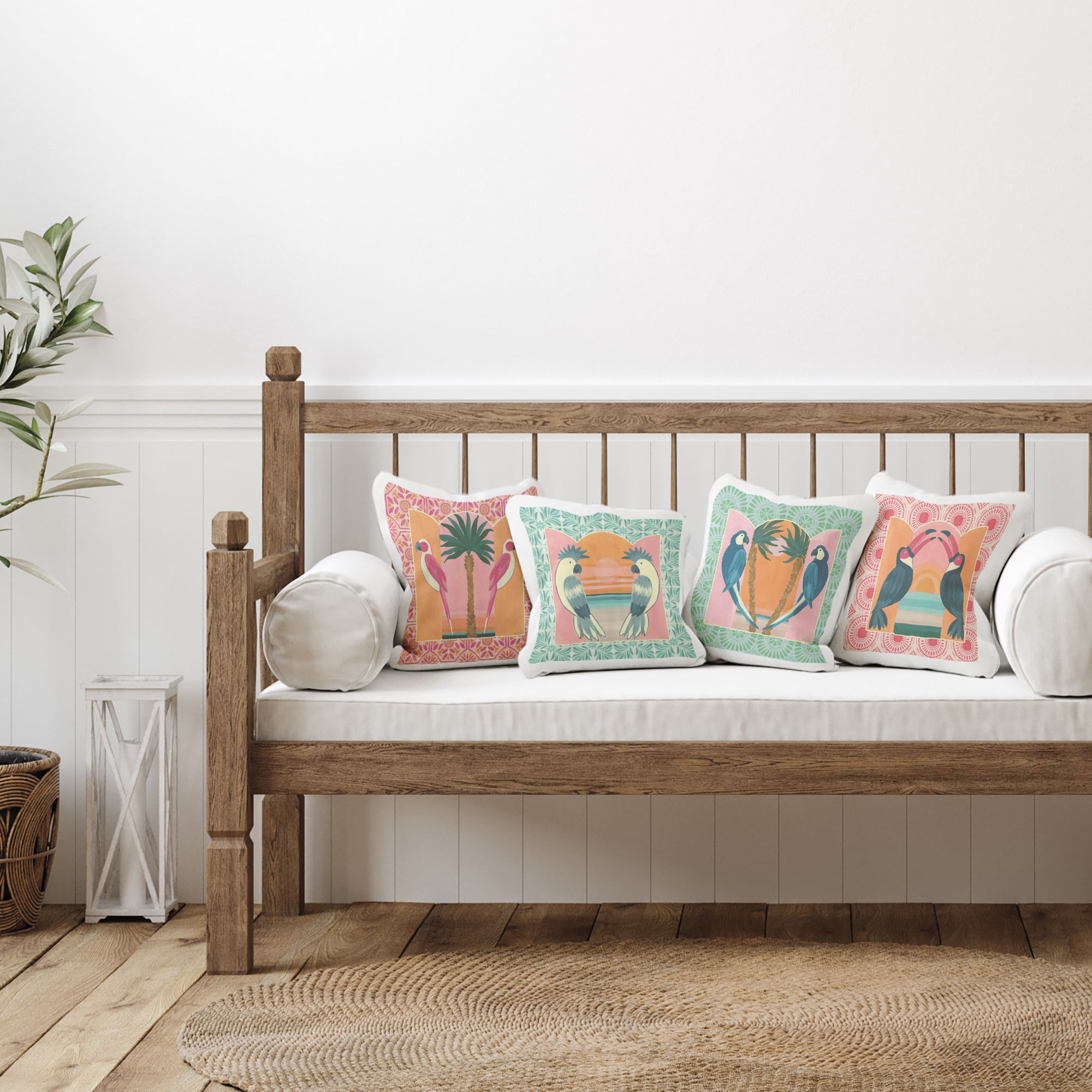 Stupell Industries Patterned Twin Bird Symmetry 4 Piece Decorative Printed Throw Pillow Set, design by Yvette St. Amant, 18 x 7 x 18
