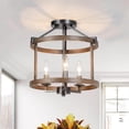 thumbnail image 3 of LNC 3-Light Farmhouse Distressed Brown Drum Wood and Matte Balck Candle Shade Semi-Flush Mount for Laundry, 3 of 10