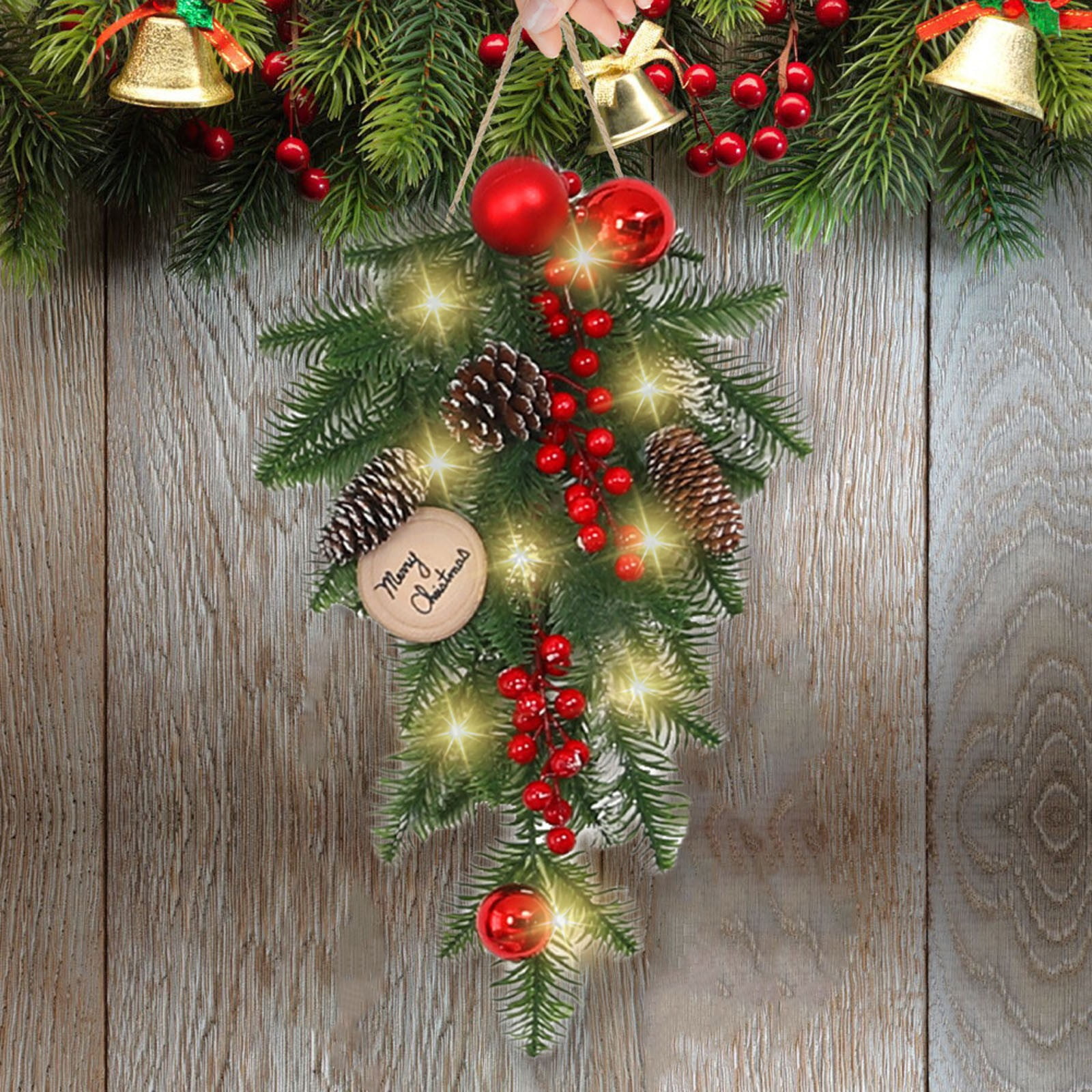 Guirlande De Noël Swag 55x30 Cm - Déco Murale Porte Avec Pommes De Pin Et Baies Rouges - #1