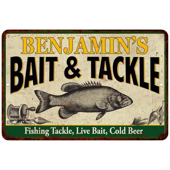 BENJAMIN'S Bait & Tackle Sign 16 x 24 Matte Finish Metal 116240016069