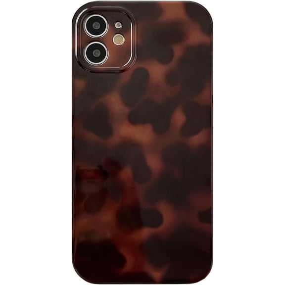Aesthetic Phone Case for iPhone 12 Case Tortoise Shell Leopard Slim Fit Shockproof Cute iPhone Case-Brown Amber