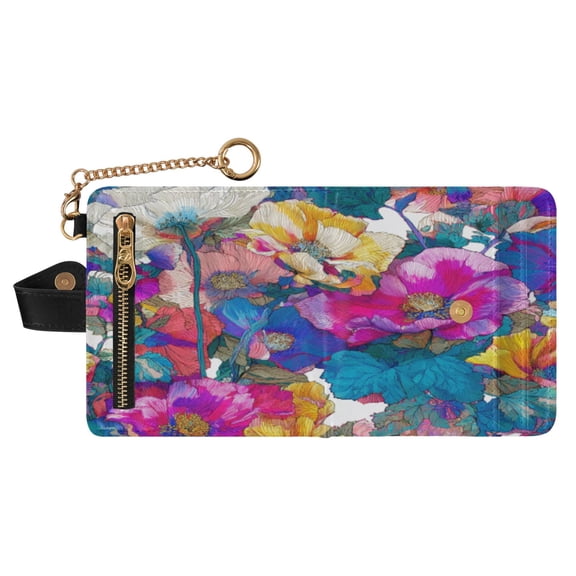 Small Wallet For Women Bifold Leather Pocket Coin Credit Card Holder With RFID Blocking Abstract Colorful Flowers