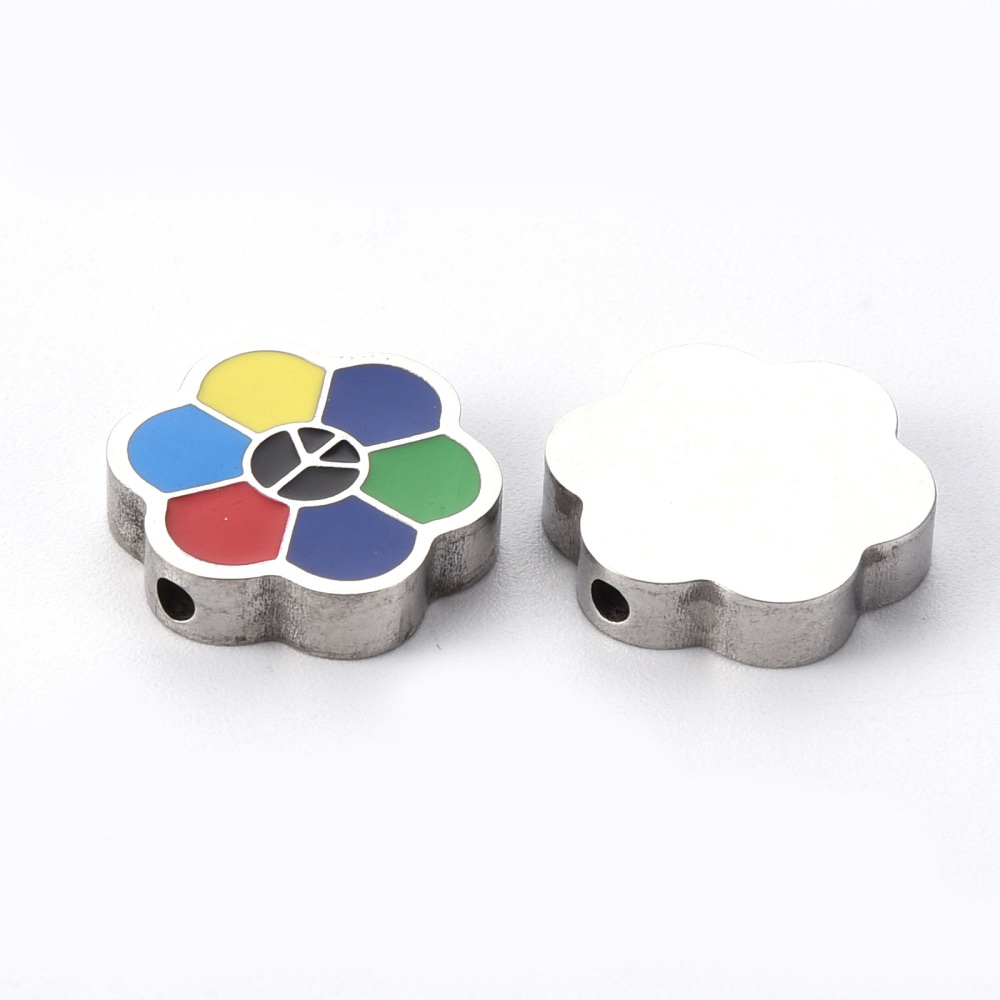 304 Stainless Steel Enamel Beads Flower with Peaceful Sign Colorful Stainless Steel color 15x14x3.5mm Hole: 1.6mm DIY