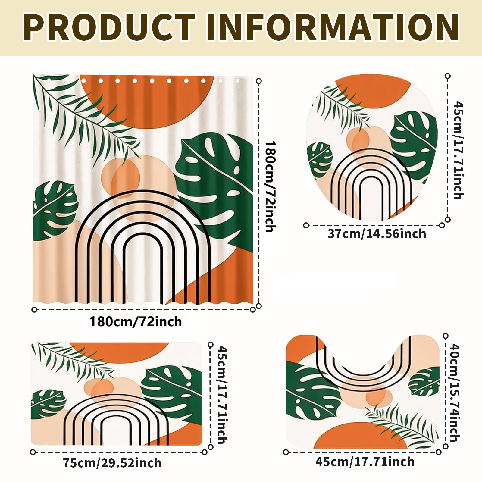 Dznils Abstract Boho Fabric Shower Curtain and Rug Sets, 16pc Modern Bathroom Sets, Brown, 72" x 72"