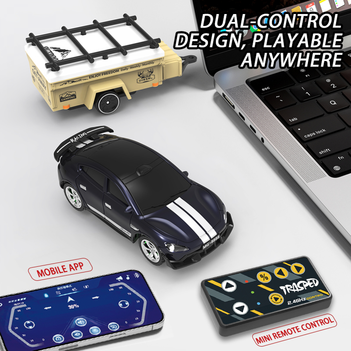 Mini RC Cars with Trailer 1/64 APP Remote Control Car with Lights Rechargeable Race Vehicle for Boys Girls Christmas Birthday Gifts(Violet)