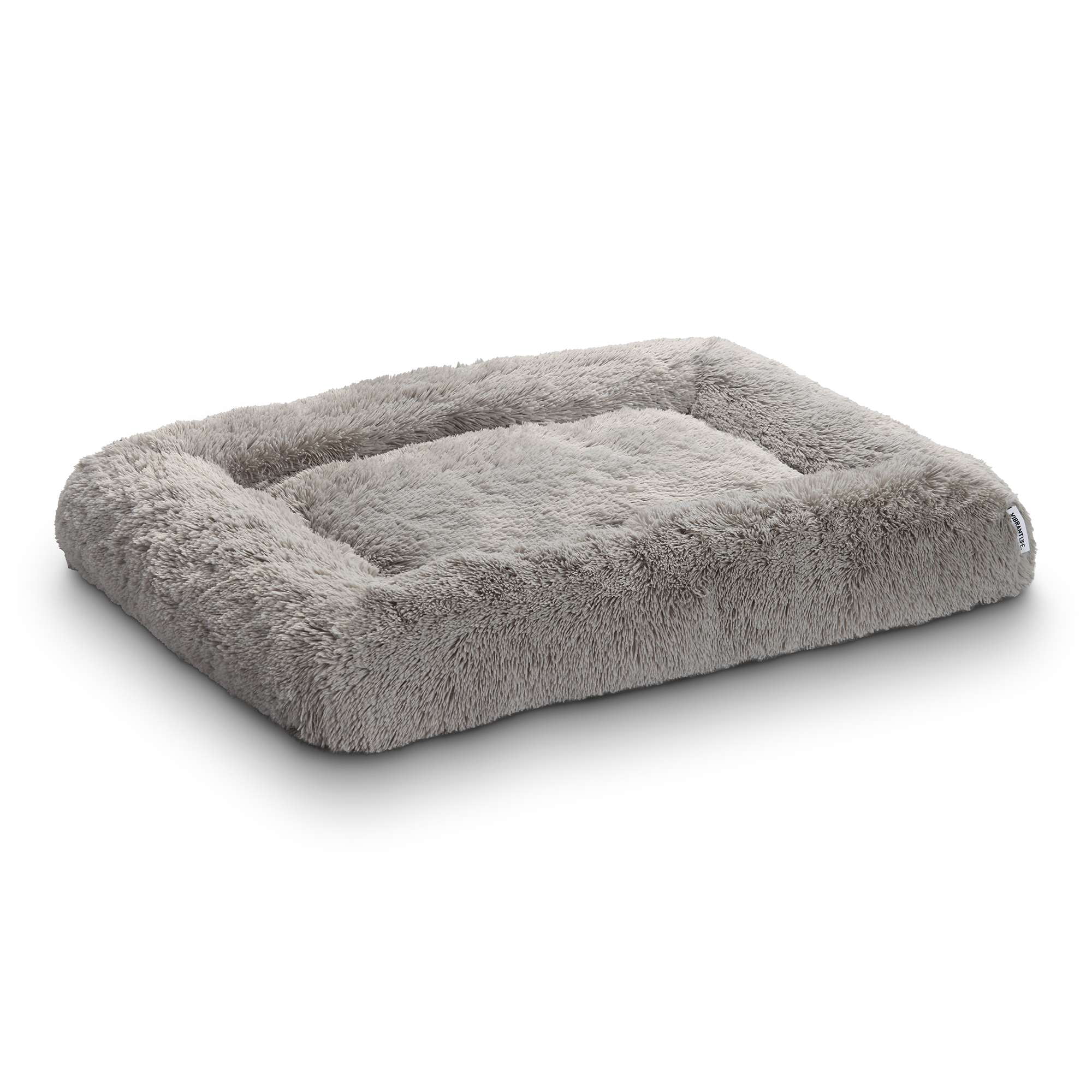 Vibrant Life Furry Cozy Bolster Pillow Dog Bed, Large Breeds, Extra Large, Quiet Grey 42" x 32"