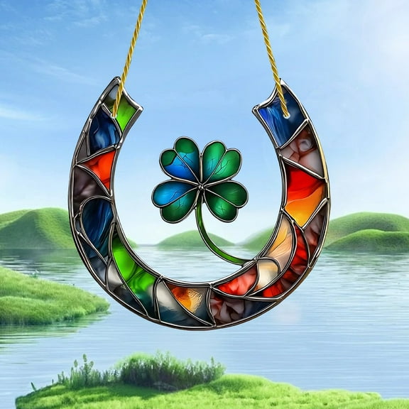 St.Patrick's Day Decoration,Irish Hanging Four Leaf Clover Door Sign,Shamrock Wall Sign for Indoor Outdoor Porch Valentine's Day Disc Pendant Party Decor