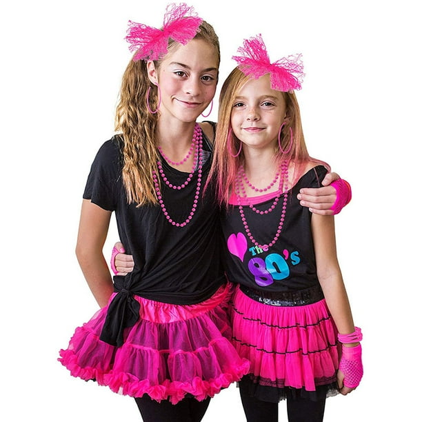 Accesorios Para Disfraz De Los Años 80 Para Mujer – Diadema De Encaje, Aretes, Guantes De Red, Collar Y Pulseras – Pack Retro Para Fiestas