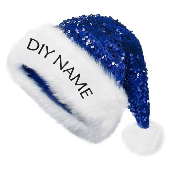 Santa Hats Adult,Christmas DIY Embroidered Name Sequins Knitted Hat for Adults Festive Knitted Cap with Sparkling Details