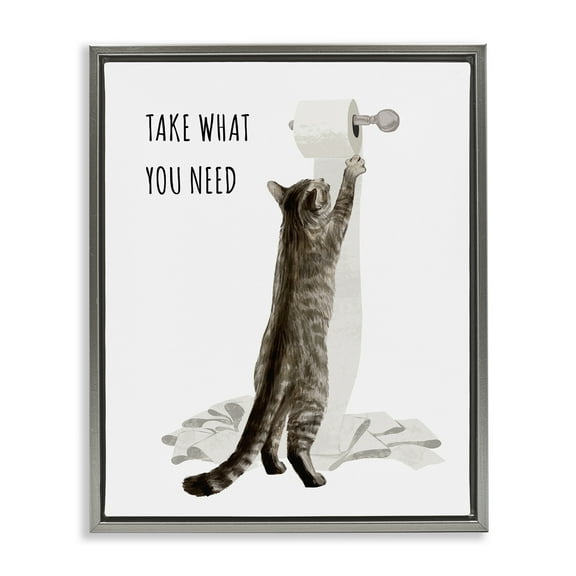 Take What You Need Toilet Paper Cat Gray Floating Frame Canvas Art, 25 x 31, Made In USA