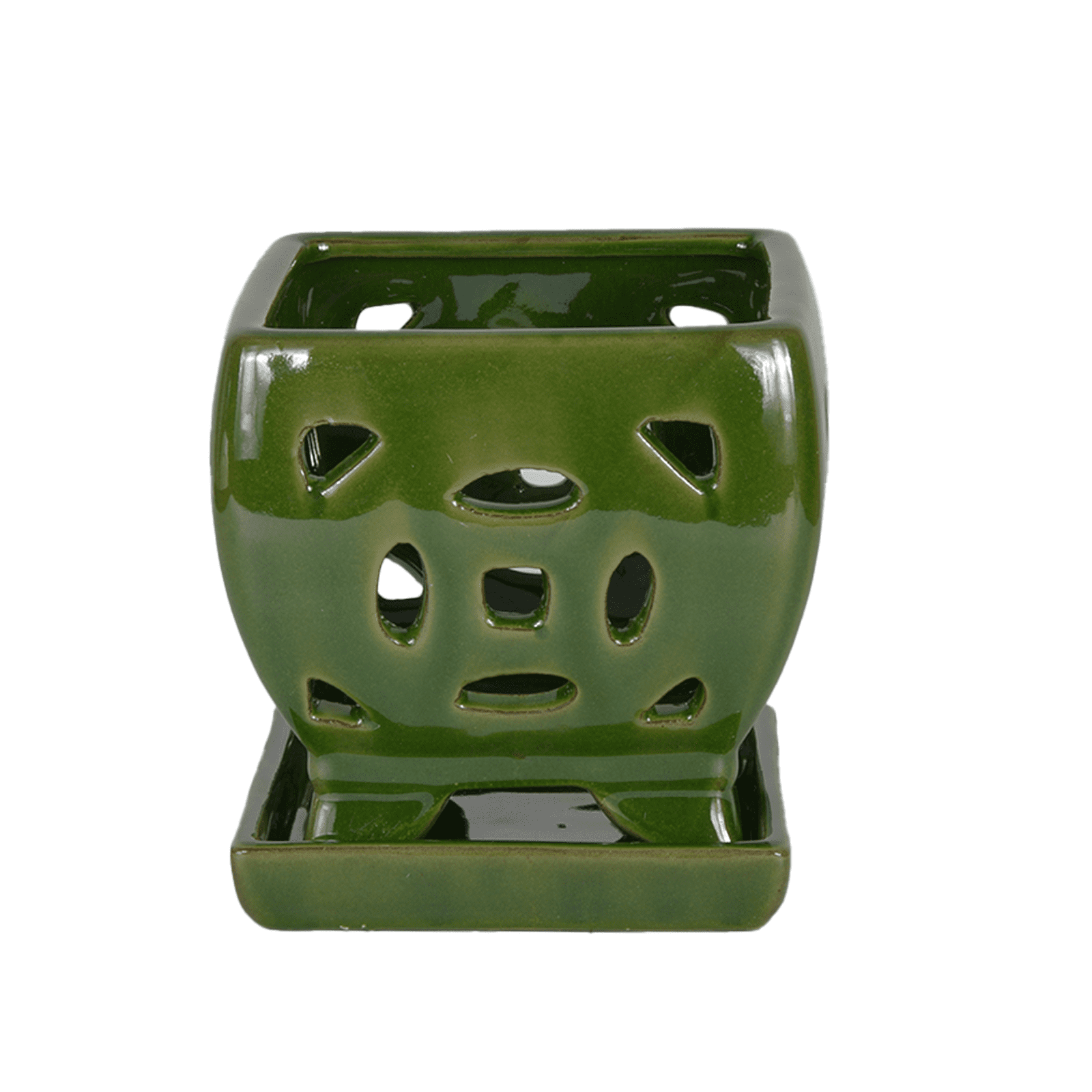 W&W Orchid Pot with Holes and Saucer for Orchid Repotting and Better Grow, SeaGreen, 5.5 inches