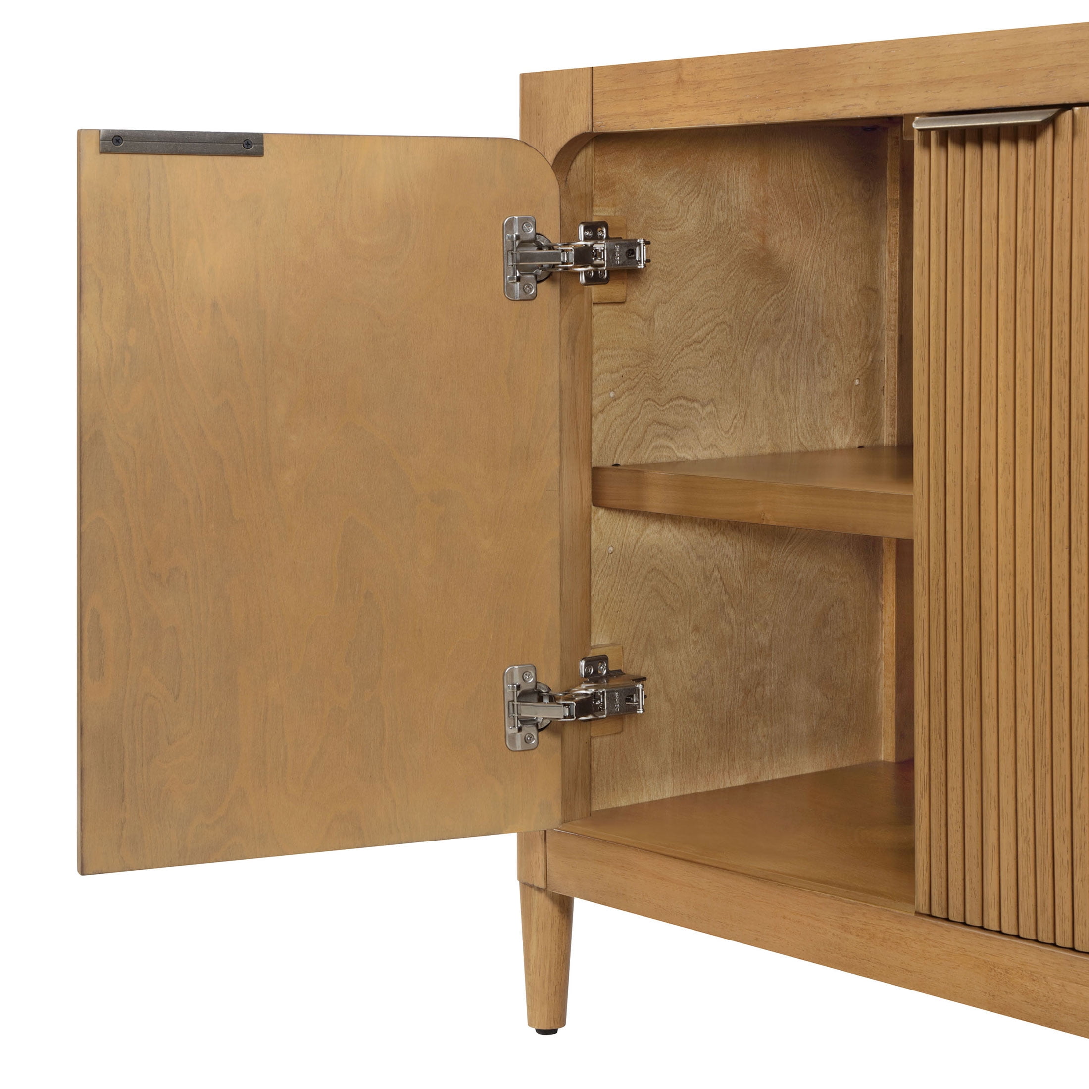 My Texas House Linden Fluted Buffet Cabinet Sideboard with Adjustable Shelves, Warm Brown