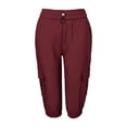 thumbnail image 6 of Cheytotty Womens Cargo Capris, High Waist Drawstring Knee Length, Flap Pockets Summer Wine XL, 6 of 8