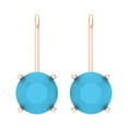 thumbnail image 3 of 14K Solid Gold Lever Back Stud Earrings for Women | 3 cttw Round Cut Simulated Turquoise | Rose Gold, 3 of 5