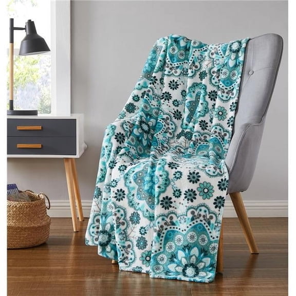 Olivia Gray THJ138 50 x 60 in. Jacobean Printed Flannel Throw Blanket, Multi Color