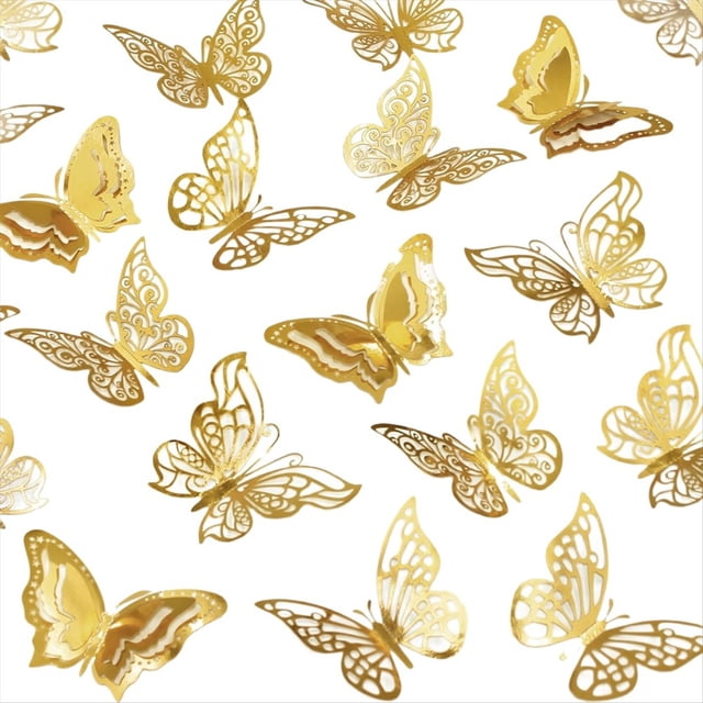 96 Decoraciones de Pared de Mariposas - Pegatinas Metálicas 3D para Fiestas, Bodas y Decoración de Habitaciones, Color Dorado
