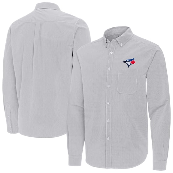 Men's Antigua Gray Toronto Blue Jays Porter Woven Long Sleeve Button-Down Shirt