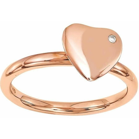 Sterling Silver Stackable Expressions Rose Gold-plated Heart Diamond Ring