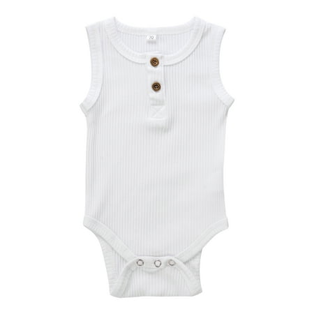 

Calsunbaby Newborn Baby Girls Boys One-piece Sleeveless Romper Ribbed Basic Jumpsuit Summer Sunsuit Clothes White 0-3 Months
