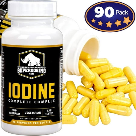 Iodine Complete Complex for Thyroid Support by SuperDosing - 90 Capsules. With Selenium, B Vitamins, Magnesium and Vitamin C. The Supplement Solution Men and Women Need for Glandular and Adrenal
