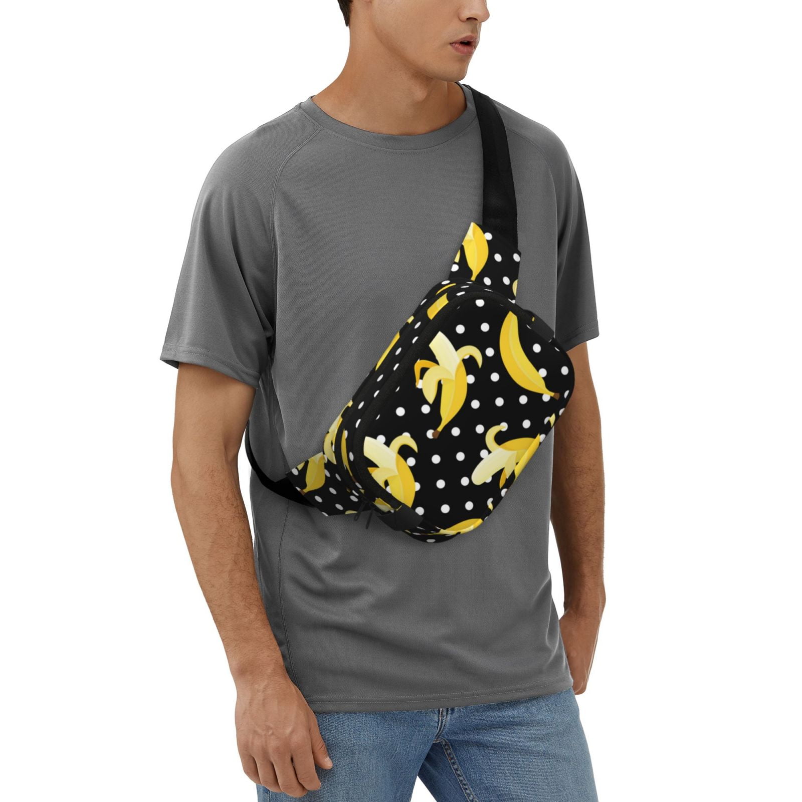 Fuzoiu Banana Print Unisex Square Double Layer Waist Bag,Crossbody Fanny Pack Travel Workout Accessory