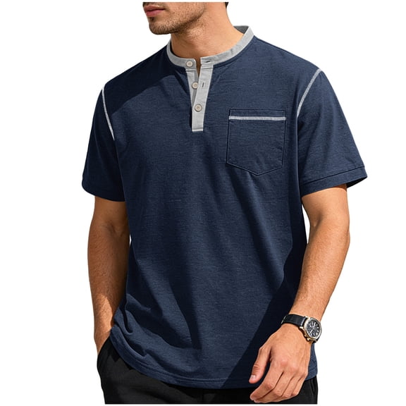 LPZOOGU Mens Henley Shirts Short Sleeve Button T-Shirts Summer Athletic Lightweight Tee Shirts with Pocket