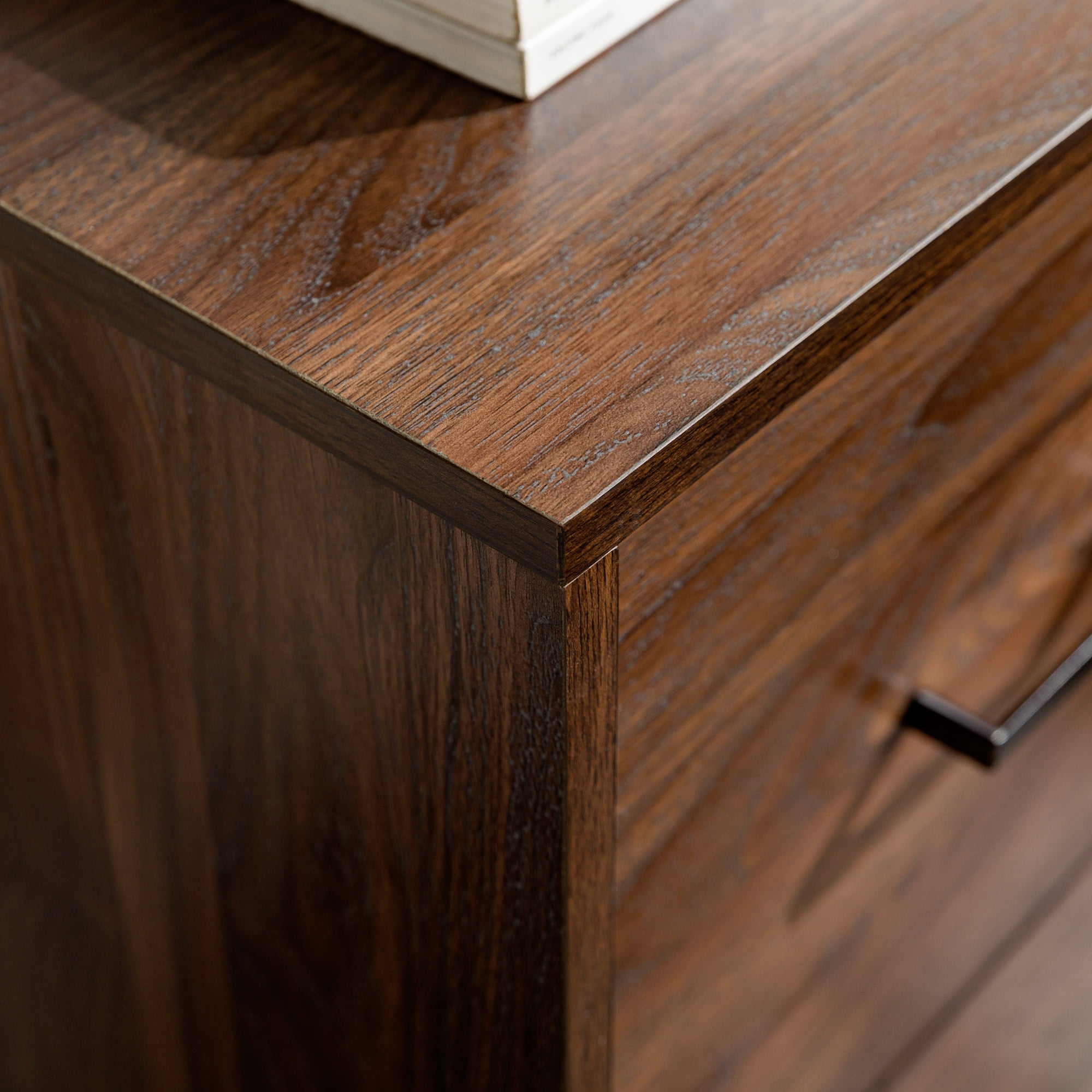 Walker Edison Modern Asymmetric 5 Drawer Wood Dresser, Dark Walnut