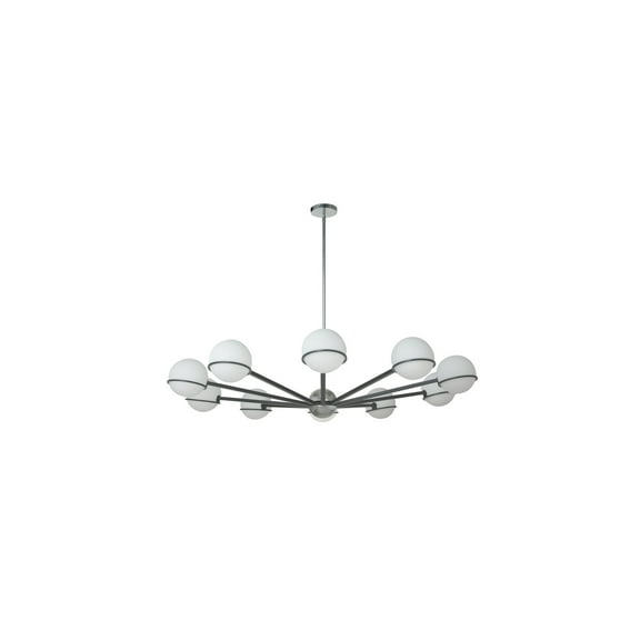 10 Light Chandelier - Modern Halogen Ceiling Light - Matte Black Chrome Finish